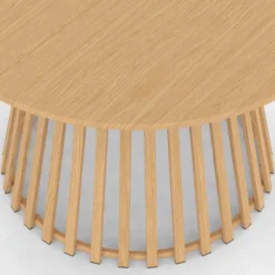 Table à manger de jardin ronde 120 cm 6 personnes avec pied lattes en métal effet bois