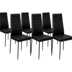 Table à manger en bois imitation hêtre et noir 140 cm et 6 chaises noires