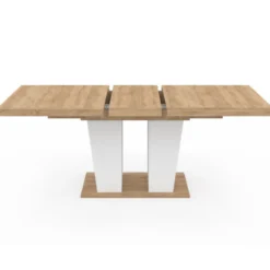 Table à manger extensible avec pied central bois et blanc