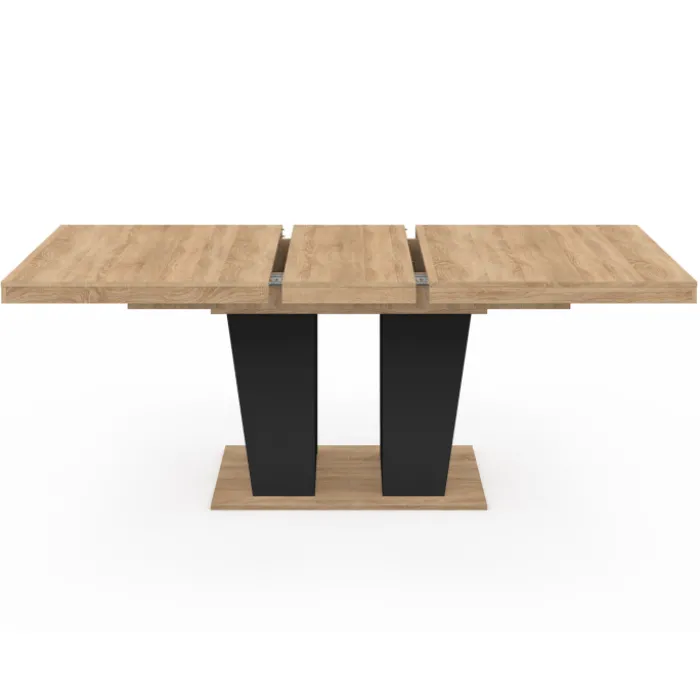 Table à manger extensible avec pied central bois et noir