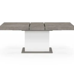 Table à manger extensible béton et blanc 6-10 personnes 160-200 cm