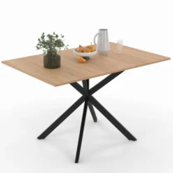 Table à manger extensible carrée 80-120 cm 4-6 personnes pied araignée bois et noir