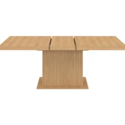 Table à manger extensible 160-200 cm lattes tasseau bois avec rangement pied central 6-10 personnes