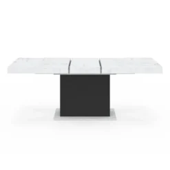Table à manger extensible 160-200 cm 6-10 personnes plateau effet marbre blanc pied noir