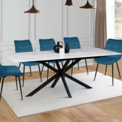 Table à manger extensible effet marbre blanc