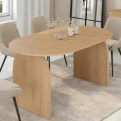 Table à manger extensible ovale 6 à 10 personnes 160-200 cm en bois façon hêtre