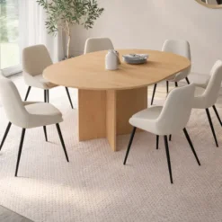 Table à manger extensible ovale 4-8 personnes bois façon hêtre 110-150 cm