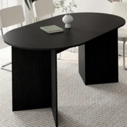 Table à manger extensible ovale 6 -10 personnes bois noir 160-200 cm