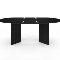 Table à manger extensible ovale 6 -10 personnes bois noir 160-200 cm