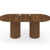 Table à manger extensible ovale JULIETTE 6-10 personnes pieds cylindriques lattes tasseau bois coloris noyer 160-200 cm