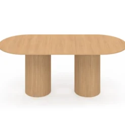 Table à manger extensible ovale 6-10 personnes pieds cylindriques effet lattes 160-200 cm