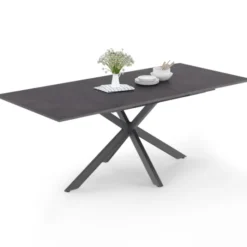 Table à manger extensible 6 à 10 personnes avec plateau effet béton pied araignée