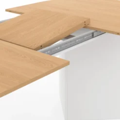 Table à manger extensible 6 -10 personnes plateau ovale bois façon hêtre et blanc 160-200 cm