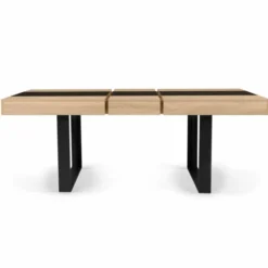 Table à manger extensible 4-8 personnes bois et bande centrale noire