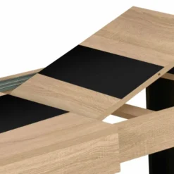Table à manger extensible 4-8 personnes bois et bande centrale noire