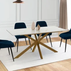 Table à manger extensible rectangulaire de 160-200 cm pour 6 à 10 personnes à effet marbre