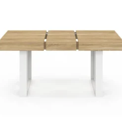 Table à manger extensible rectangle 4-6 personnes bois et blanc 120-160 cm