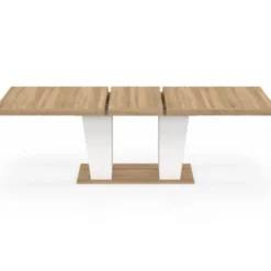 Table à manger extensible rectangle 8-12 personnes bois et blanc 200-250 cm