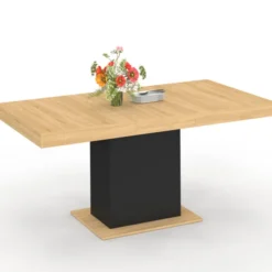 Table à manger extensible rectangle 4-6 personnes bois et noir 120-160 cm