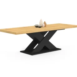 Table à manger extensible rectangle 8-12 personnes bois et noir 200-250 cm