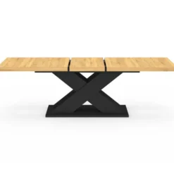 Table à manger extensible rectangle 8-12 personnes bois et noir 200-250 cm