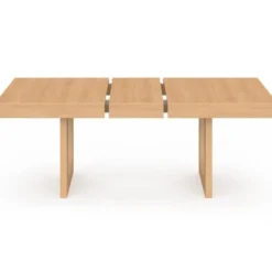 Table à manger extensible rectangle 4-8 personnes pied arc bois effet hêtre 160-200 cm