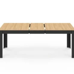 Table à manger extensible rectangle ROZY 6-10 personnes noire plateau façon hêtre 160-200 cm