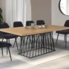 Table à manger extensible rectangle 160-200 cm 6-10 personnes plateau bois et pied filaire en métal noir