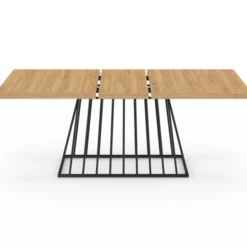 Table à manger extensible rectangle 160-200 cm 6-10 personnes plateau bois et pied filaire en métal noir