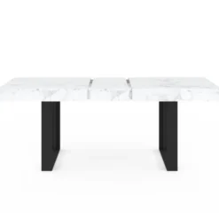 Table à manger extensible rectangulaire 200 cm pour 8 personnes effet marbre et noir