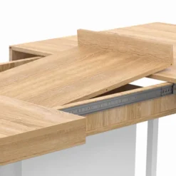 Table à manger extensible rectangulaire bois façon hêtre et blanc