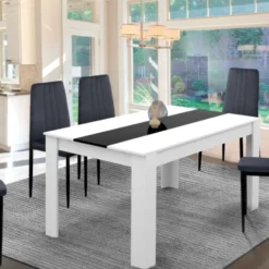 Table à manger extensible rectangle blanche et noire 6-10 personnes 140-220 cm