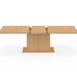 Table à manger extensible rectangle 8-12 personnes pied central effet lattes avec rangement 200-250 cm