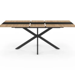 Table à manger extensible rectangle bois et bande centrale noir 160 - 200 cm