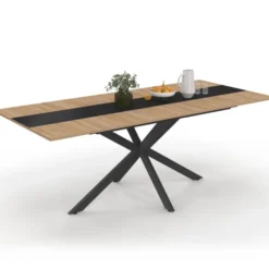 Table à manger extensible rectangle bois et bande centrale noir 160 - 200 cm