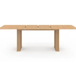 Table à manger extensible rectangle 6-12 personnes pieds lattes tasseau bois coloris chêne 160-240 cm