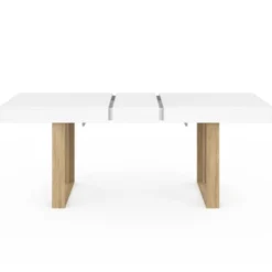 Table à manger extensible rectangulaire 160-200 cm pour 4 à 8 personnes en blanc et bois