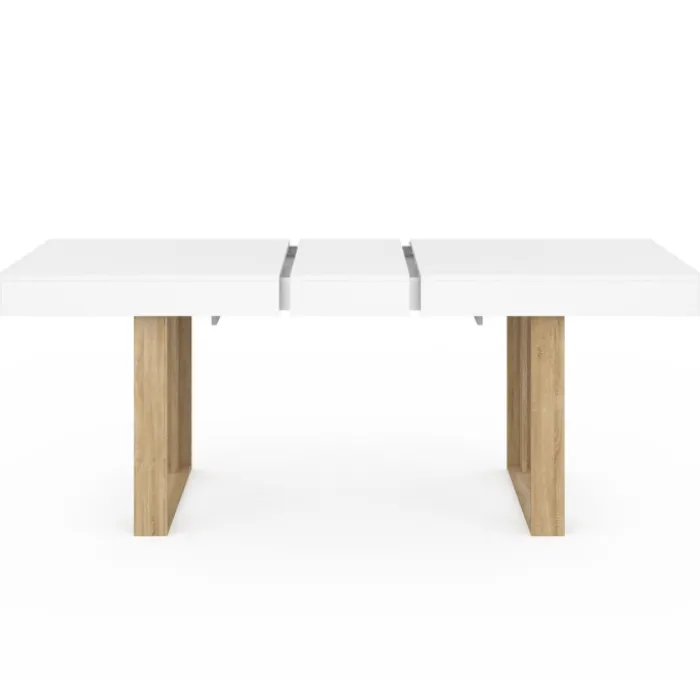 Table à manger extensible rectangulaire 160-200 cm pour 4 à 8 personnes en blanc et bois