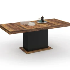 Table à manger extensible rectangle bois foncé et noir