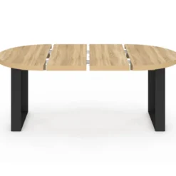 Table à manger extensible ronde 4-10 personnes bois et noir 110-200 cm