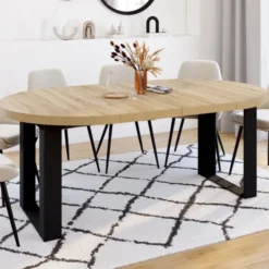 Table à manger extensible ronde 4-10 personnes bois et noir 110-200 cm