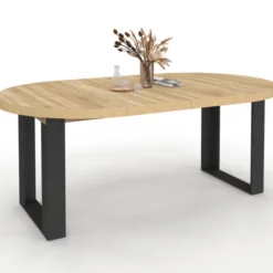 Table à manger extensible ronde 4-10 personnes bois et noir 110-200 cm
