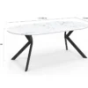 Table à manger extensible ronde 4-10 personnes pied araignée noir plateau effet marbre blanc 110-200 cm