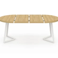 Table à manger extensible ronde 4-10 personnes bois et blanc 110-200 cm
