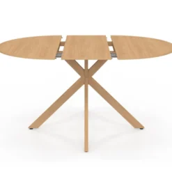 Table à manger extensible ronde 4-8 personnes pied araignée bois effet hêtre 110-150 cm