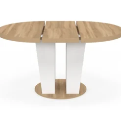 Table à manger extensible ronde 4-8 personnes bois et blanc 110-150 cm