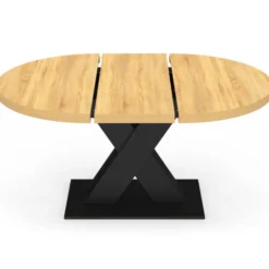 Table à manger extensible ronde 4-8 personnes bois et noir 110 - 150cm