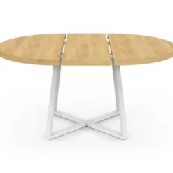 Table à manger extensible ronde 4-8 personnes bois et blanc 110-150 cm