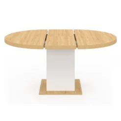 Table à manger extensible ronde 120-160 cm 4-8 personnes bois et blanc