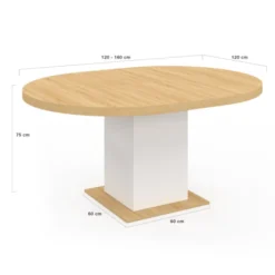 Table à manger extensible ronde 120-160 cm 4-8 personnes bois et blanc